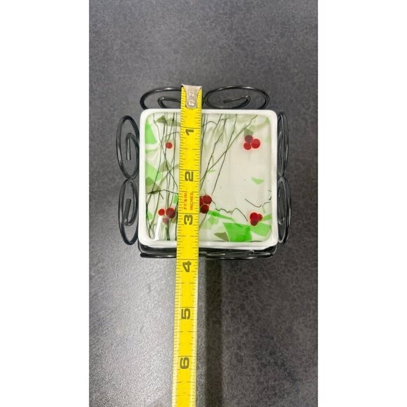 Fused Glass Coasters Red Green Black White Handmade Set of 4 & Holder Art Deco - Picture 9 of 9